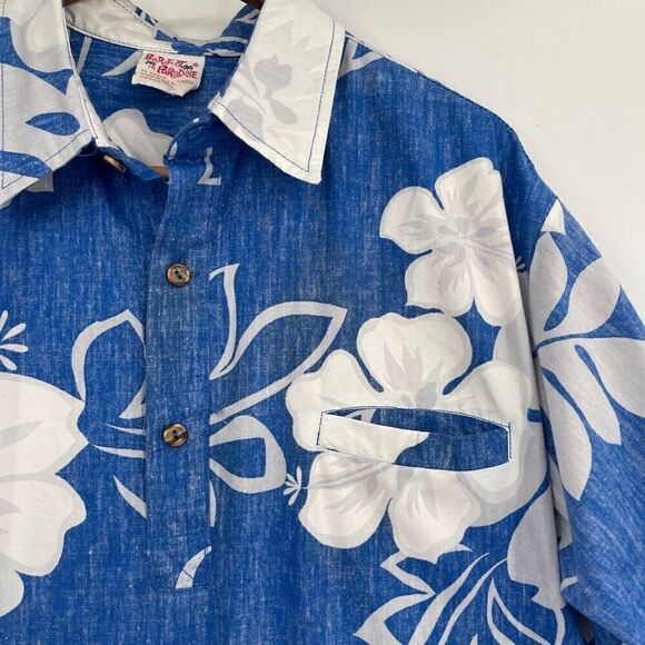 Barefoot in Paradise Blue Tropical Floral Short Sleeve Pullover Shirt Size Large - Picture 2 of 5
